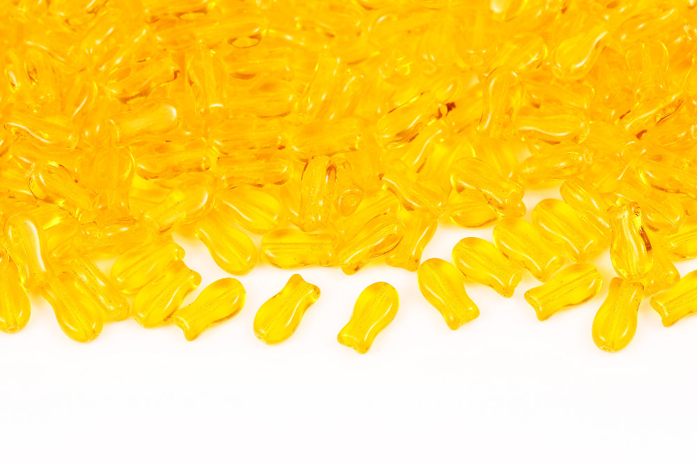 Fish Cookies 10×6mm Transparent Yellow 1-Hole Czech Beads