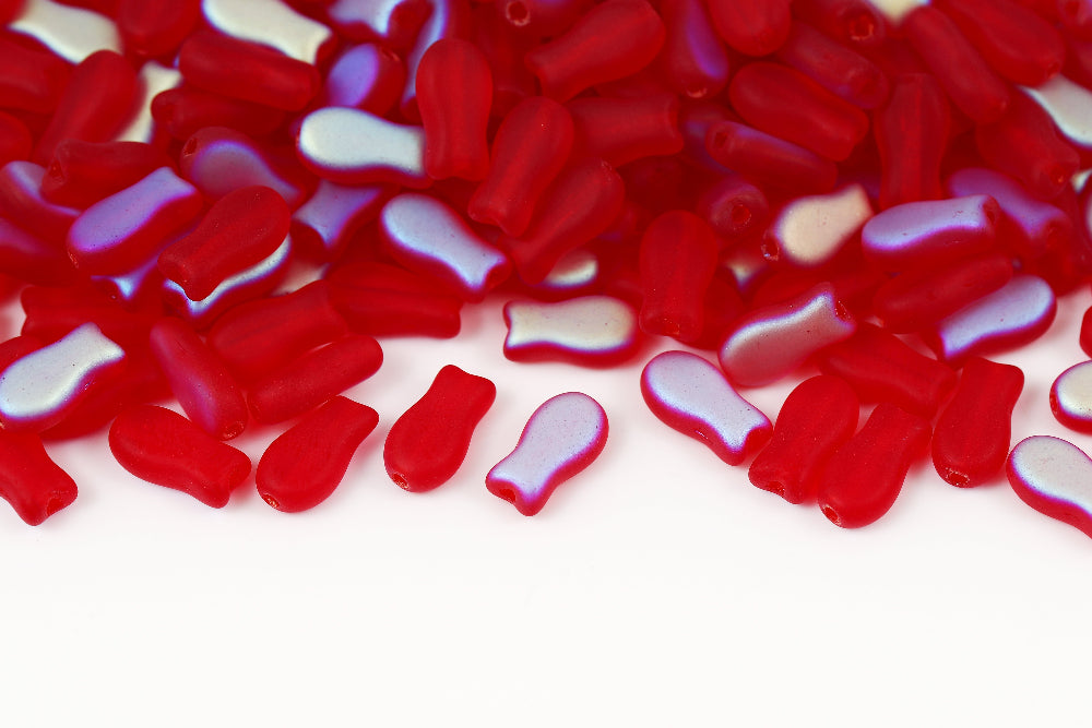 Fish Cookies 10×6mm Ruby AB Matt 1-Hole Czech Beads