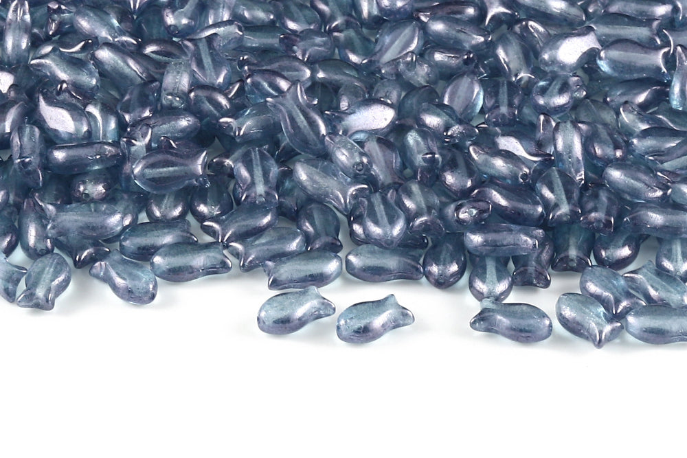 Fish Cookies 10×6mm Crystal Blue Luster 1-Hole Czech Beads