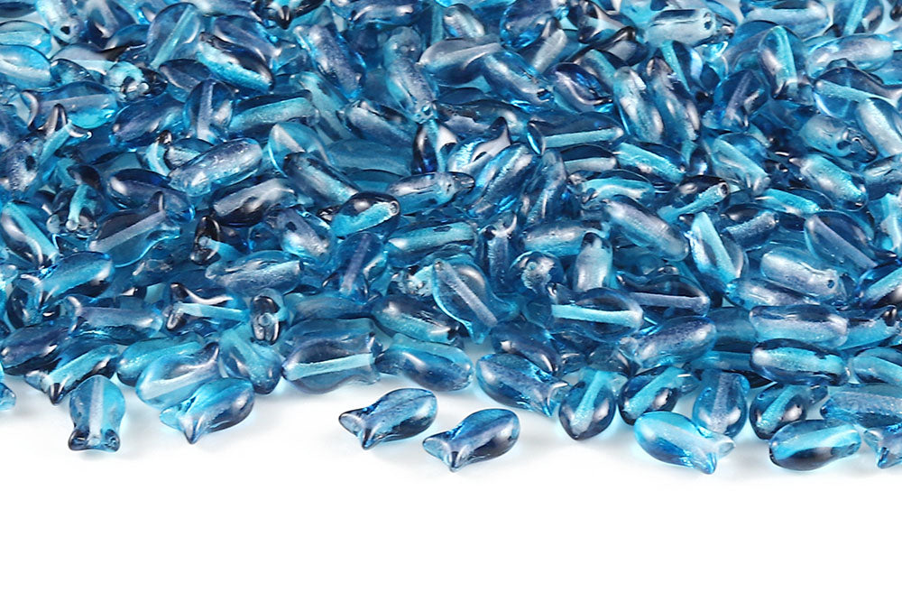 Fish Cookies 10×6mm Summer Rainbow Blue 1-Hole Czech Beads