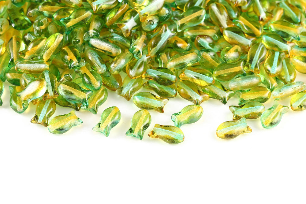 Fish Cookies 10×6mm Crystal Yellow Green 1-Hole Czech Beads
