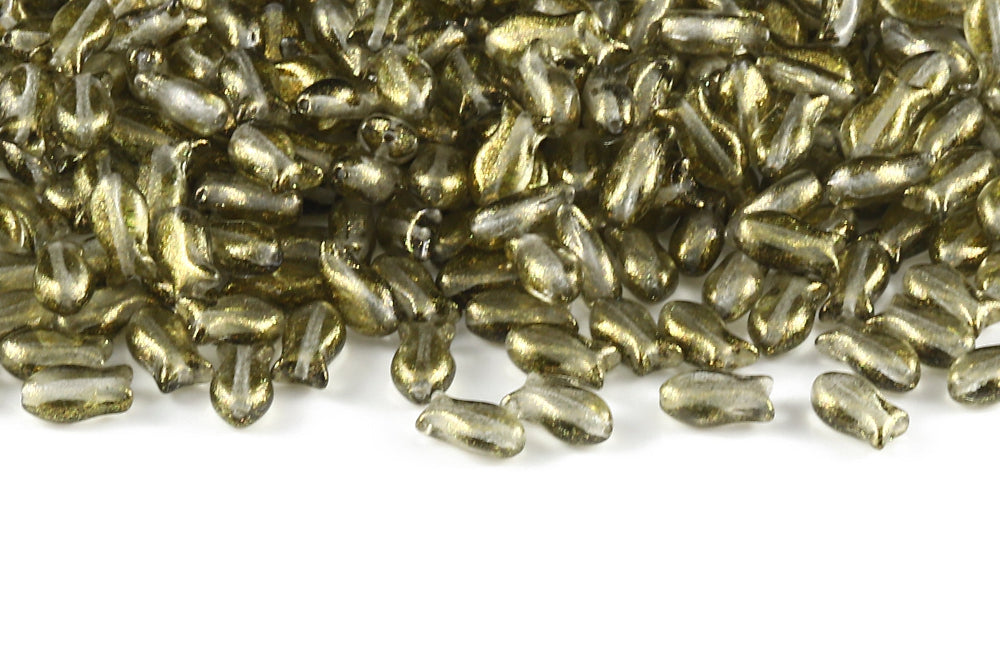 Fish Cookies 10×6mm Crystal Gray Gold Glitter 1-Hole Czech Beads