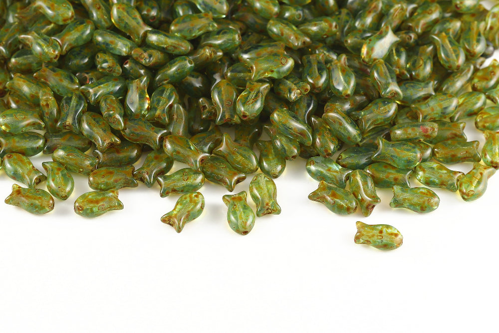 Fish Cookies 10×6mm Lt.Aquamarine Travertin 1-Hole Czech Beads