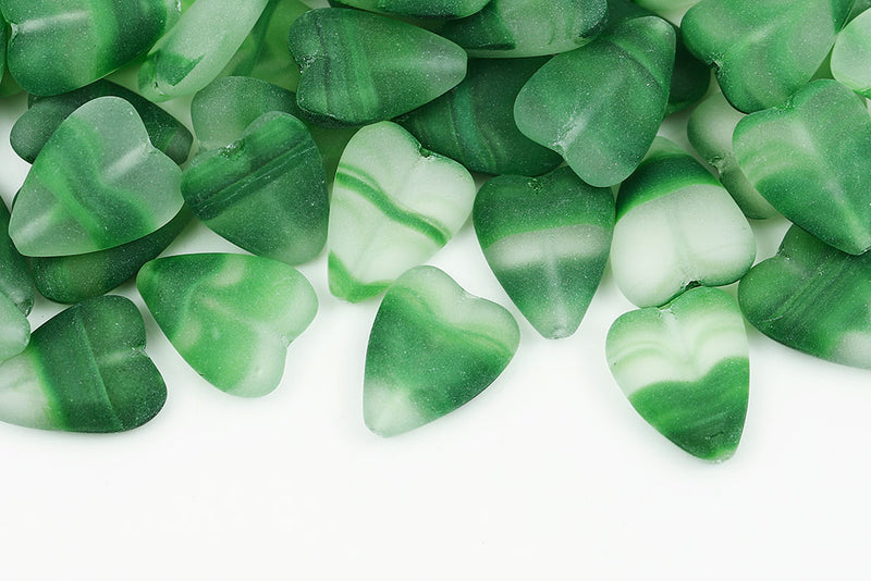 Heart 16×13mm Crystal Green Mixed Matt Czech Glass Beads