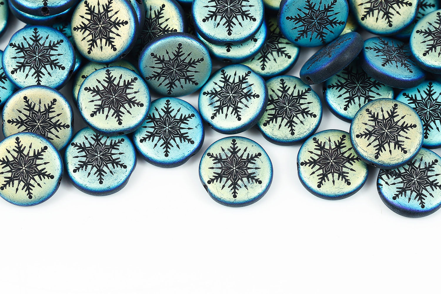 Snowflake 12mm Black Matt AB Full 1-hole Czech Beads