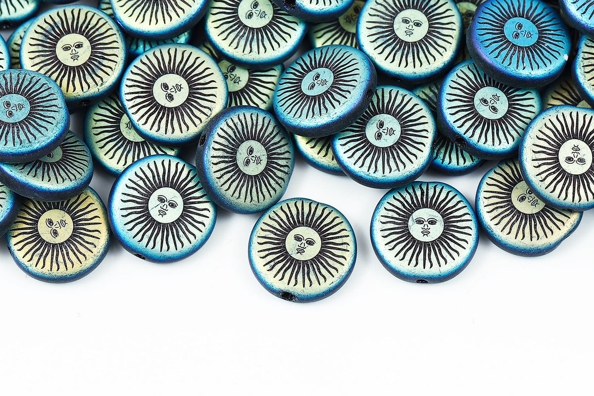 Sun 12mm Black AB Full 1-hole Czech Beads