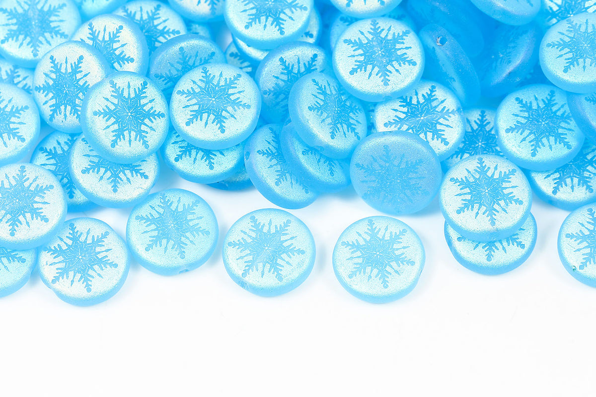 Snowflake 12mm Aqua Matt AB Full 1-hole Czech Beads
