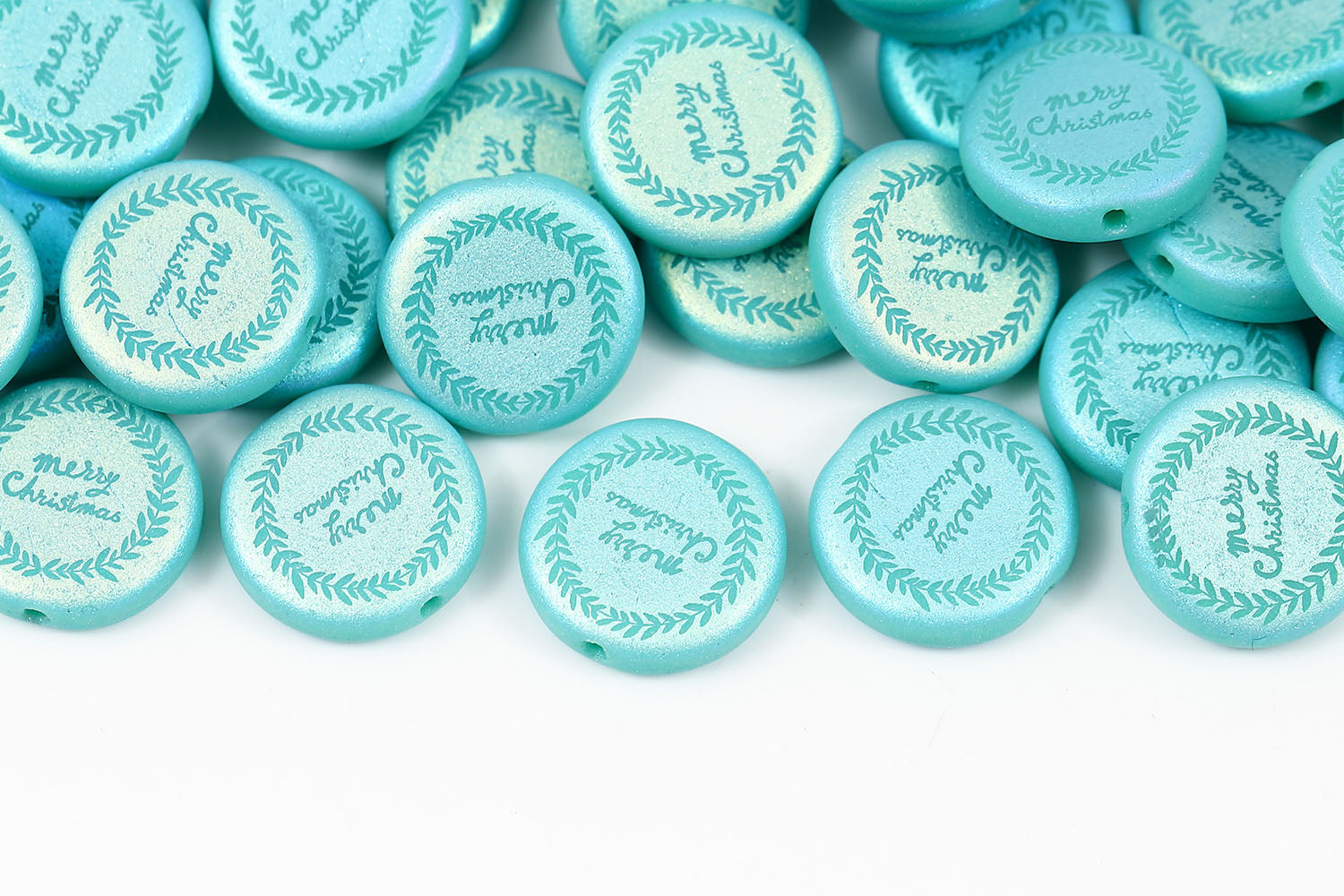 Laurel Wreath 12mm Turquoise Green Matt AB Full 1-hole Czech Beads