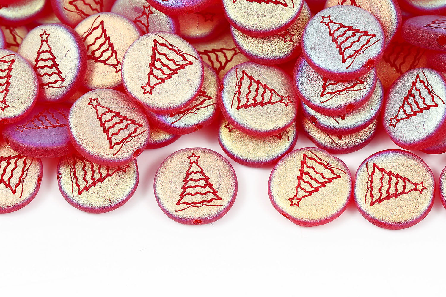 Christmas Tree 12mm Siam Matt AB Full 1-hole Czech Beads