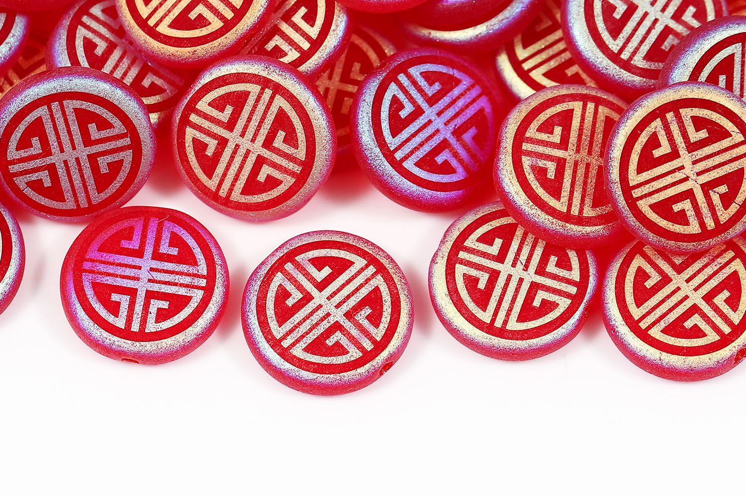Lucky 12mm Siam Matt AB Full 1-hole Czech Beads