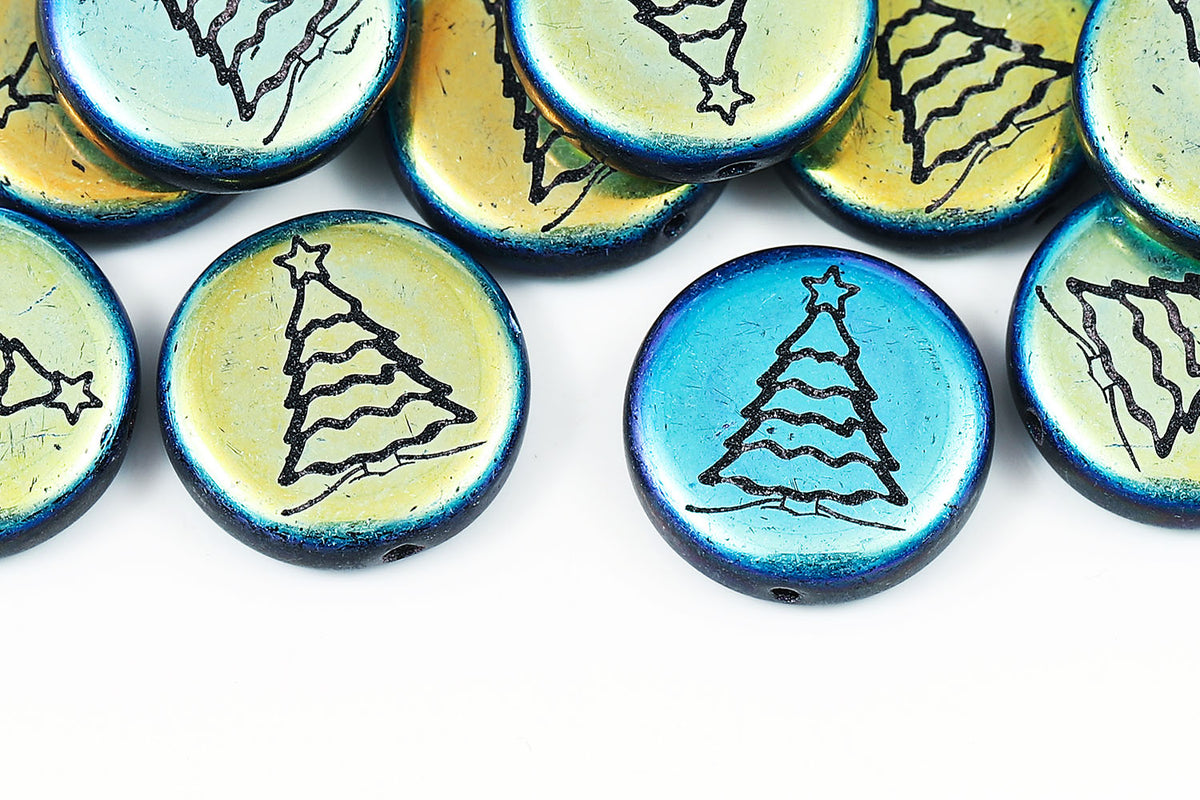 Christmas Tree 15mm Black AB 1-hole Czech Beads