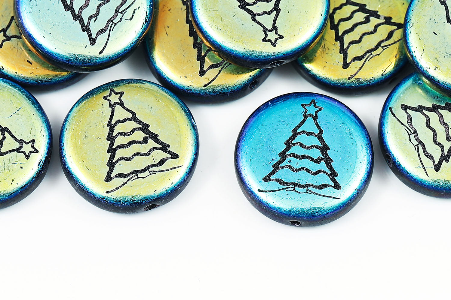 Christmas Tree 15mm Black AB 1-hole Czech Beads