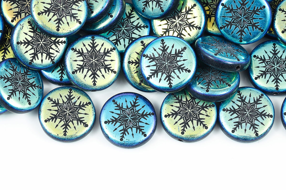 Snowflake 15mm Black AB 1-hole Czech Beads