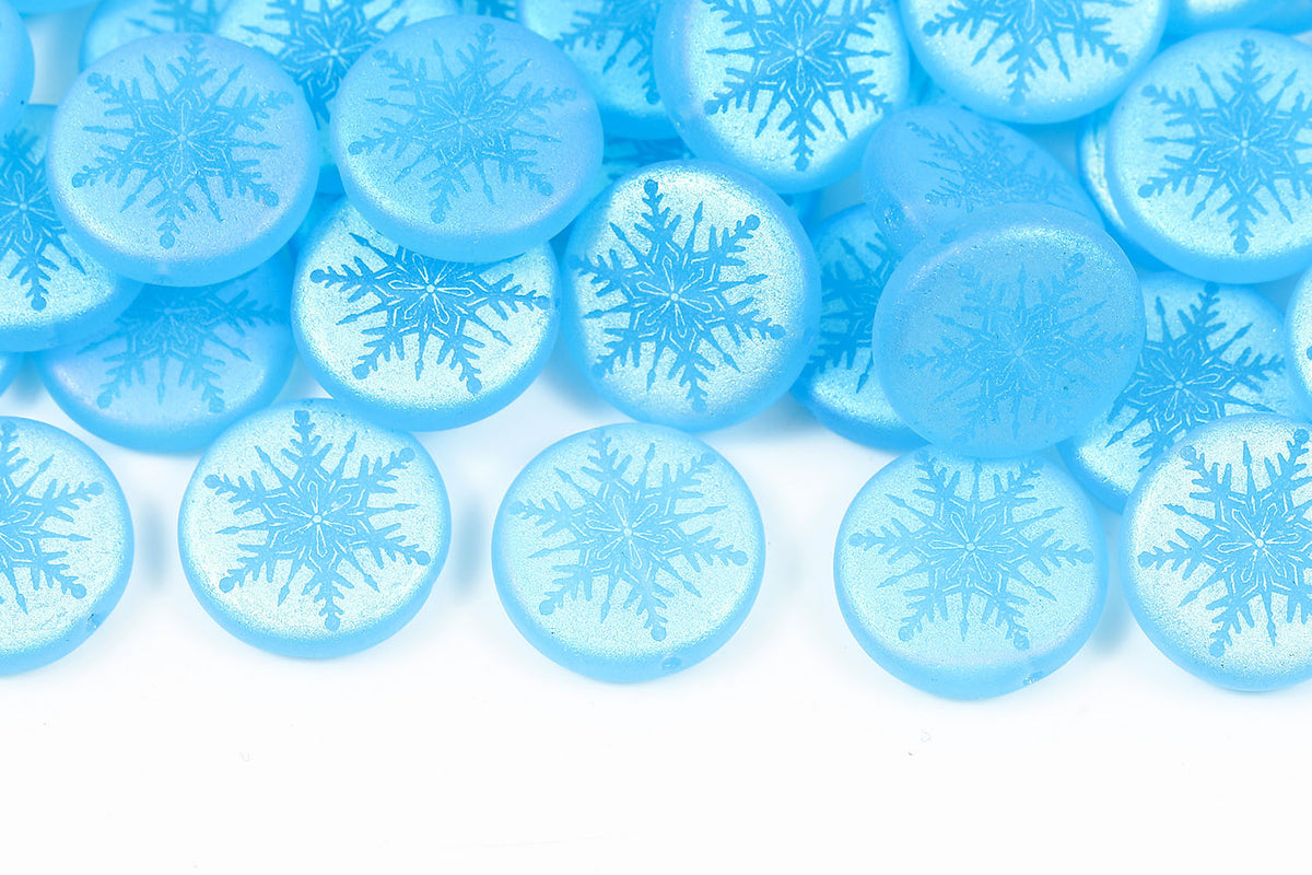 Snowflake 15mm Aqua Matt AB Full 1-hole Czech Beads