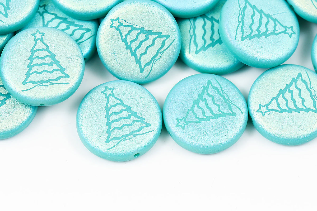 Christmas Tree 15mm Turquoise Green Matt AB Full 1-hole Czech Beads