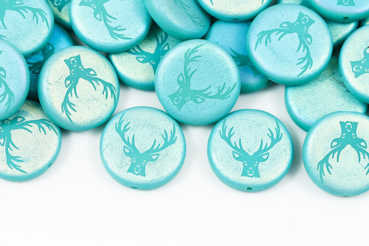 Bucks 15mm Turquoise Green Matt AB Full 1-hole Czech Beads