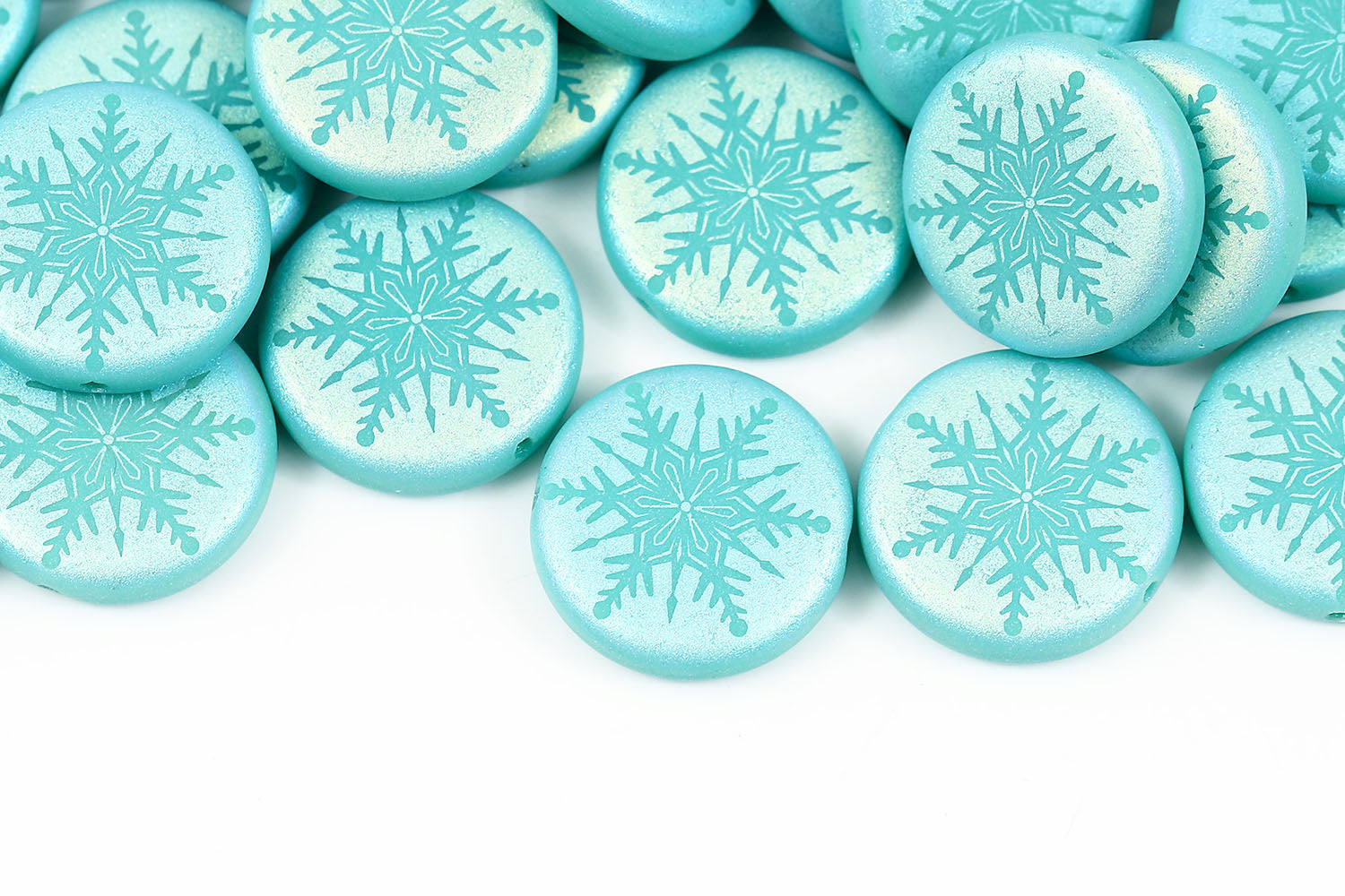 Snowflake 15mm Turquoise Green Matt AB Full 1-hole Czech Beads