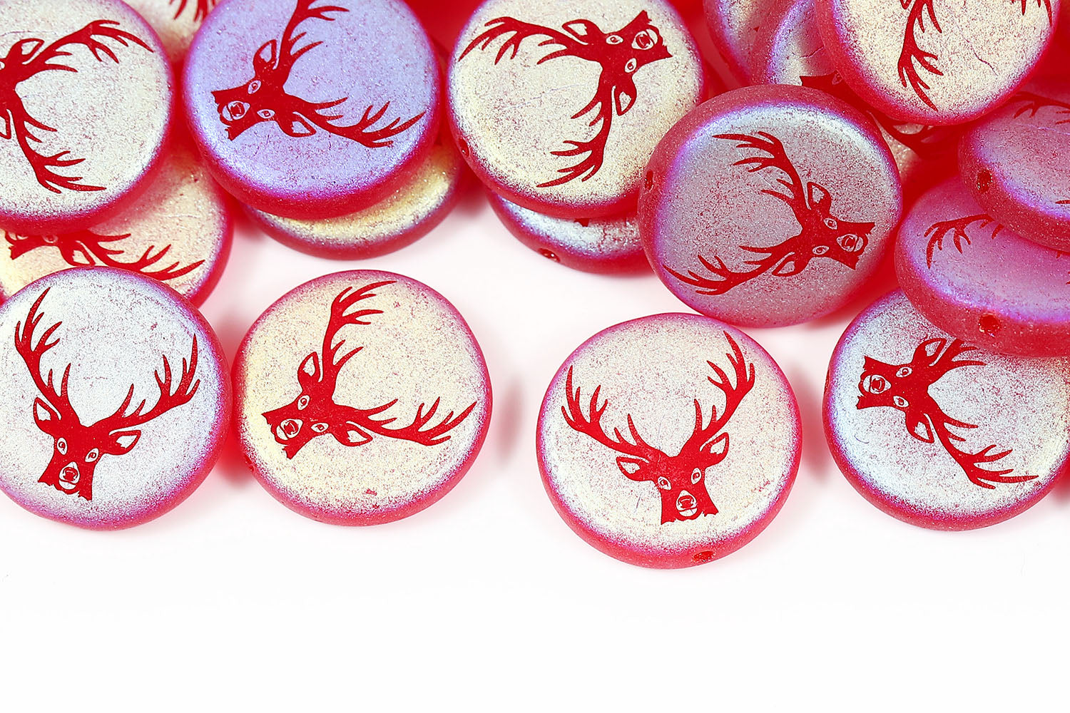 Bucks 15mm Siam Matt AB Full 1-hole Czech Beads