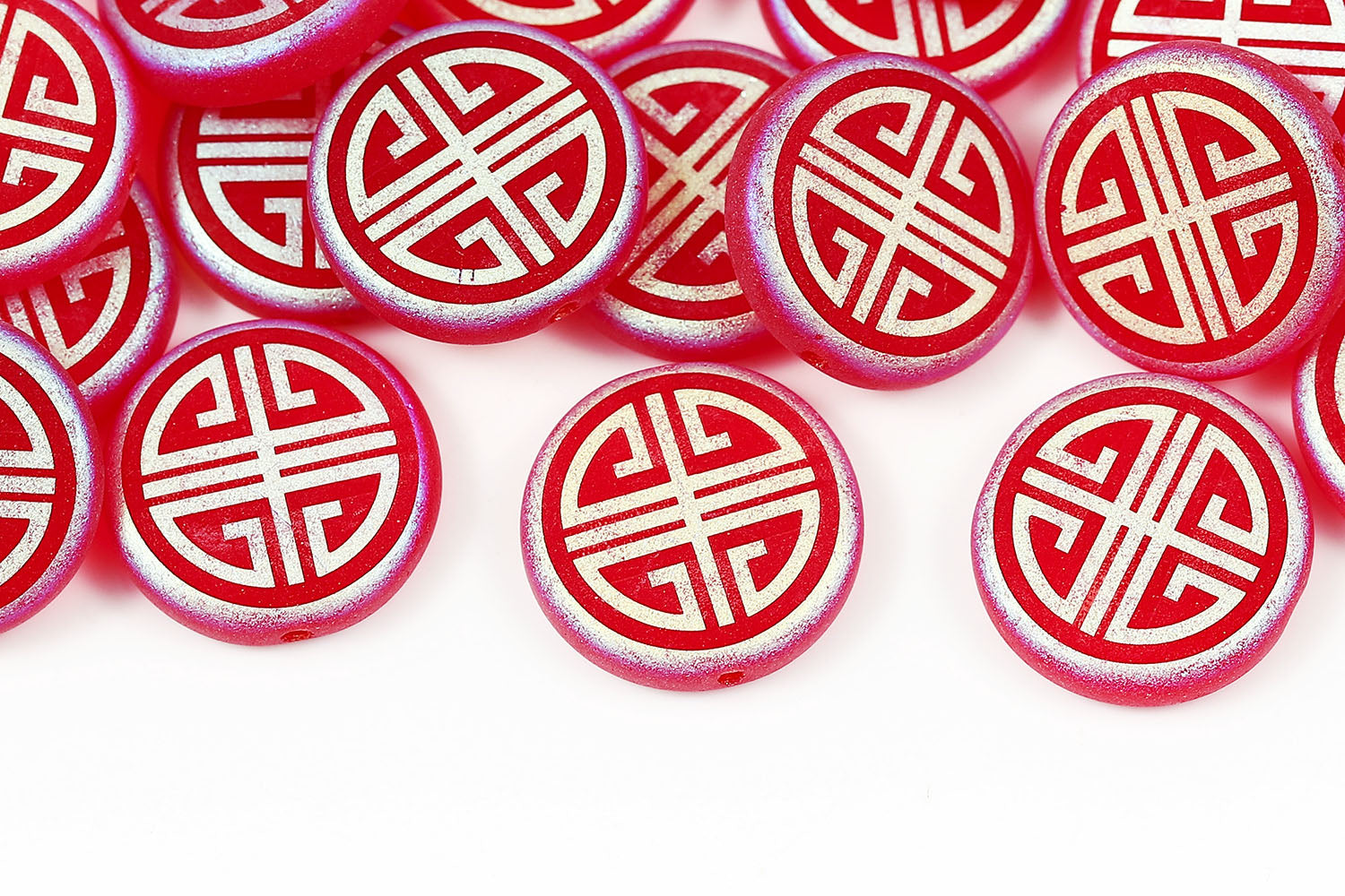 Lucky 15mm Siam Matt AB Full 1-hole Czech Beads