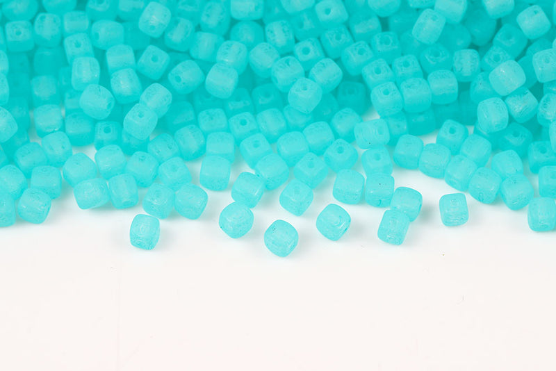 Cube 4×4mm Crystal Peacock Blue Matt Finish 1-Hole Czech Beads