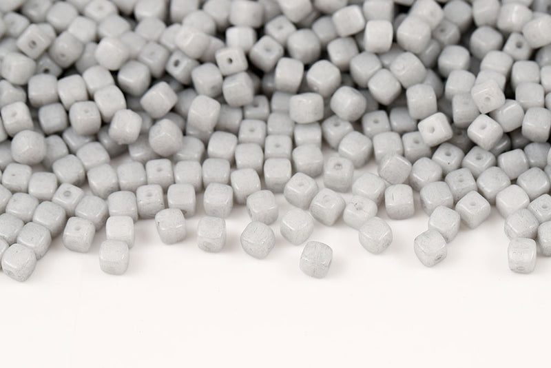 Cube 4×4mm 1-Hole Chalk Gray Finish Czech Beads