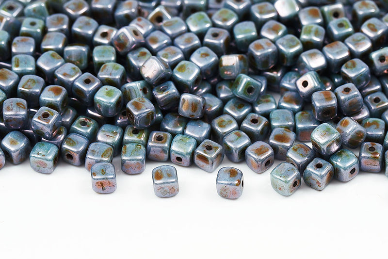 Cube 4×4mm Chalk Blue Glaze 1-Hole Czech Beads