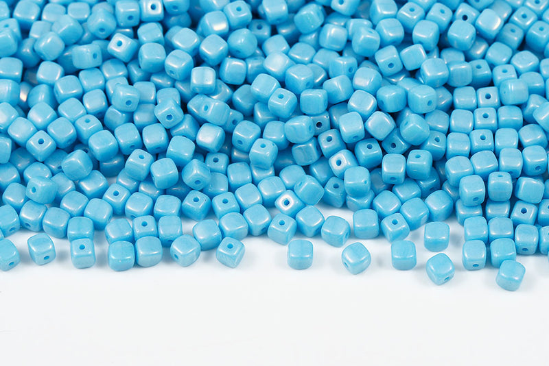 Cube 4×4mm Turquoise Blue Brown Iris 1-Hole Czech Beads