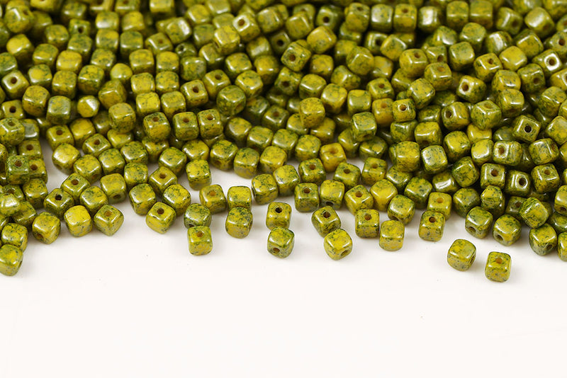 Cube 4×4mm 1-Hole Lemon Blue Terracotta Czech Beads