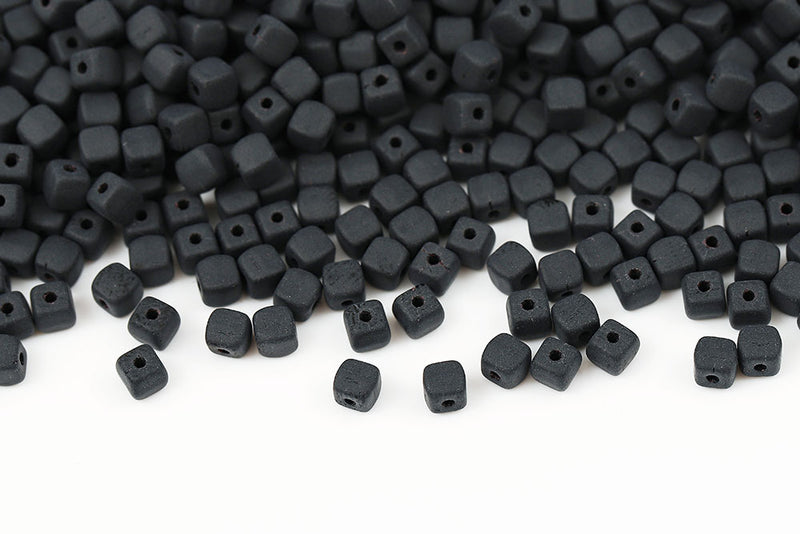 Cube 4×4mm Jet Matt 1-Hole Czech Glass Beads