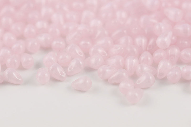 Drops 4×6mm Opal Pink Czech Glass Beads