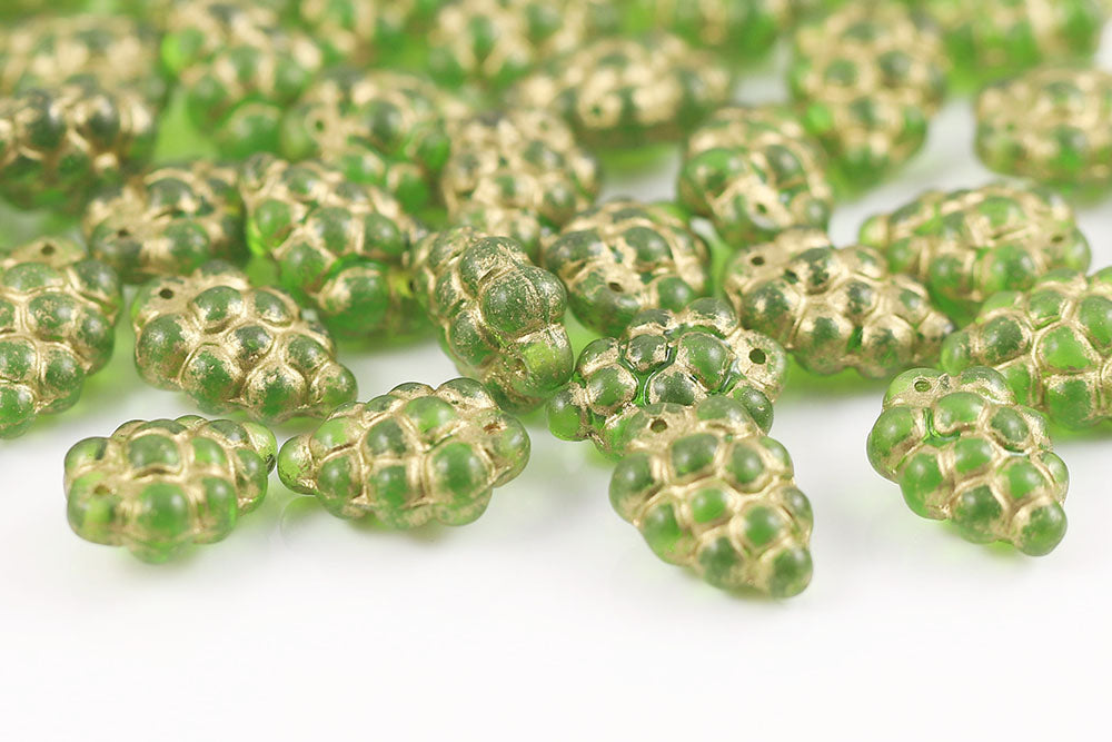 Grape 16×11mm Grass Green With Gold 1-Hole Czech Beads