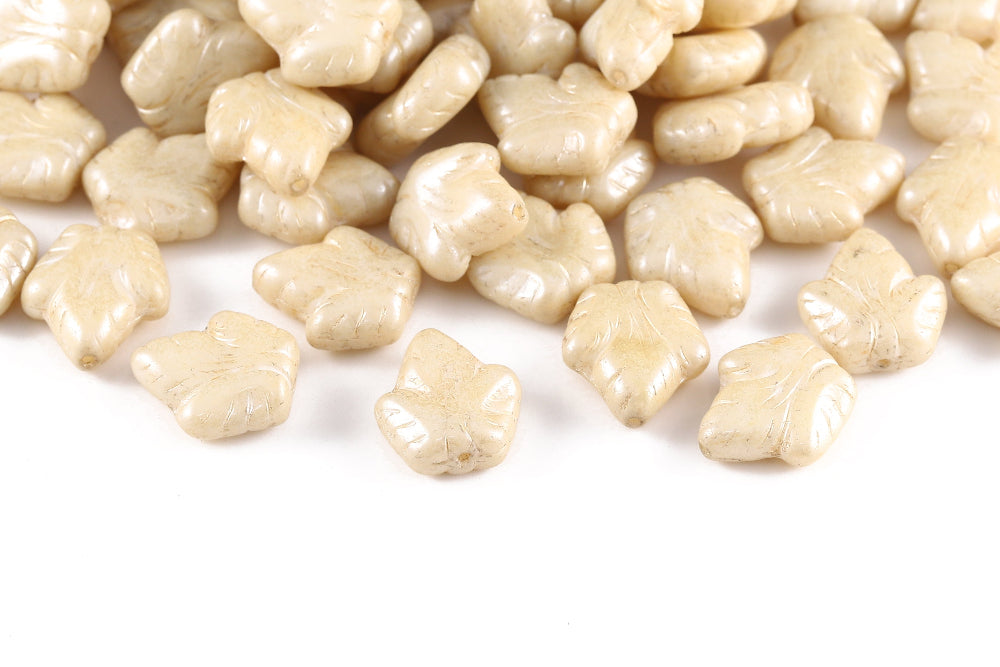 Grape Leaves 16×14mm Alabaster Orange Luster 1-Hole Czech Beads