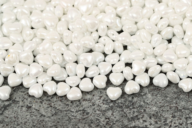 Heart 6mm Chalk Creamy Finish Czech Glass Beads