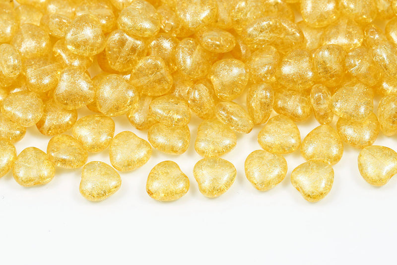 Heart 8mm Crystal Ice Cracks Gold Finish Czech Glass Beads