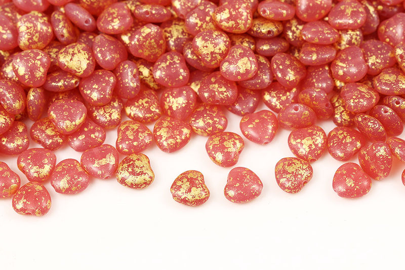 Heart 8mm Gold Splash Opal Peach Czech Glass Beads