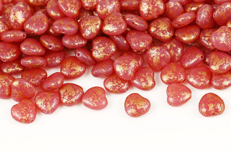 Heart 8mm Copper Splash Opal Peach Czech Glass Beads