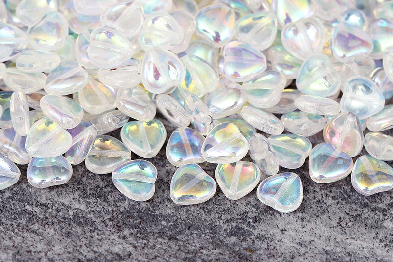 Heart 10mm Crystal AB Czech Glass Beads