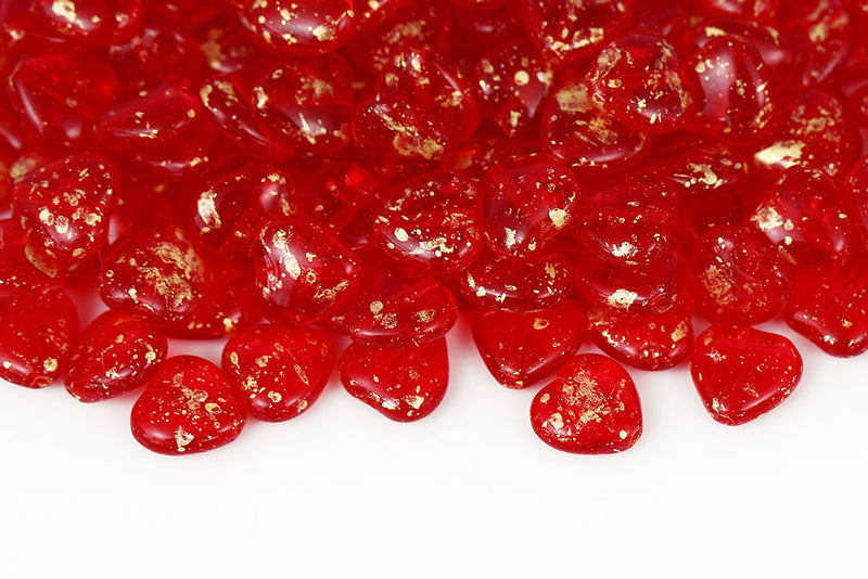 Heart 10mm Gold Splash Siam Czech Glass Beads