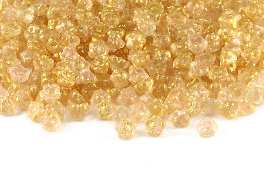 Button Flower 7mm Gold Splash Pink Green Mixed 1-Hole Czech Beads