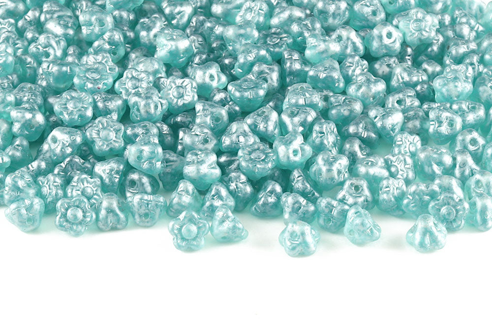 Button Flower 7mm Blue Zircon Silver Powder Finish 1-Hole Czech Beads
