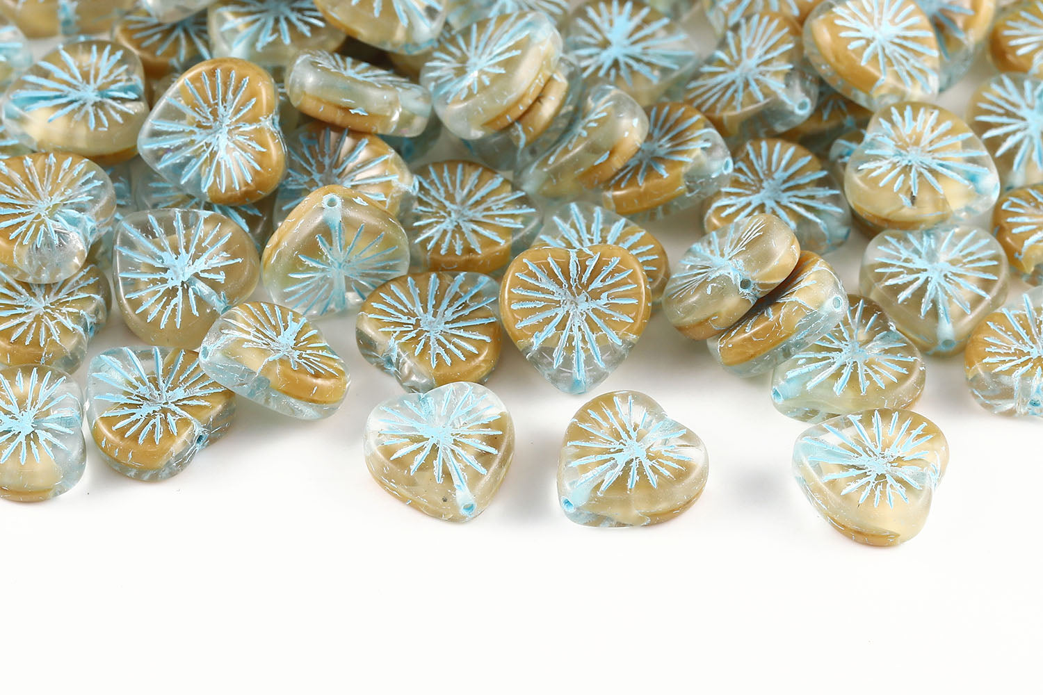 Heart 14mm Crystal Brown Mixed With Blue 1-Hole Czech Beads