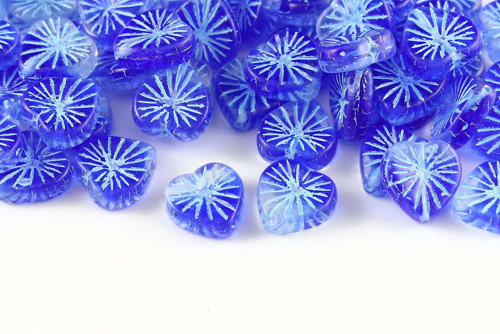 Heart 14mm Translucent Sapphire Mixed With Blue 1-Hole Czech Beads