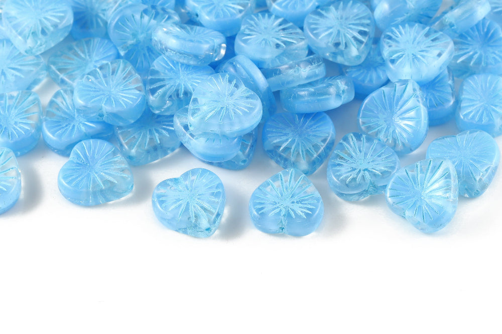 Heart 14mm Crystal Aquamarine Mixed With Blue 1-Hole Czech Beads
