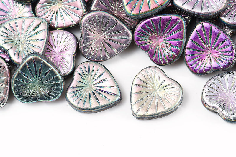 Heart 18mm Crystal Labrador AB Full Czech Glass Beads