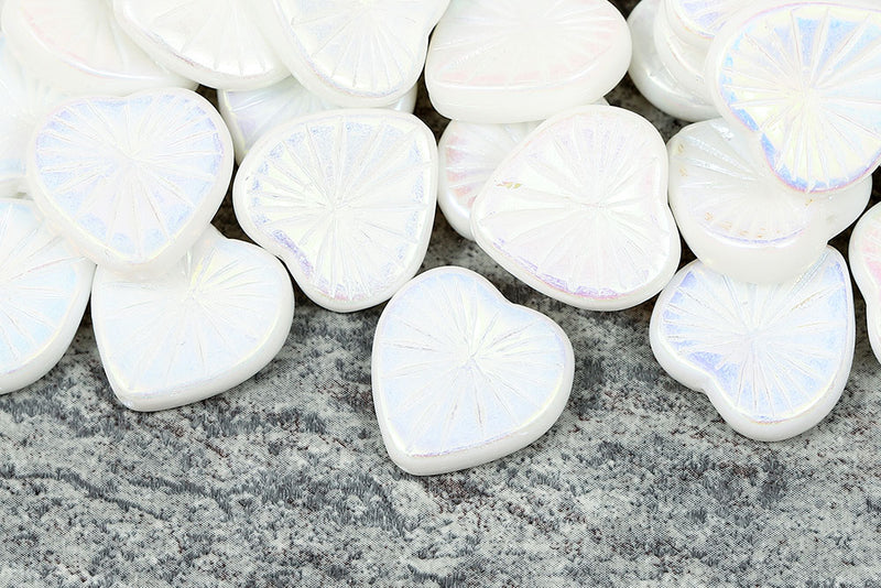 Heart 18mm Chalk AB Full Czech Glass Beads