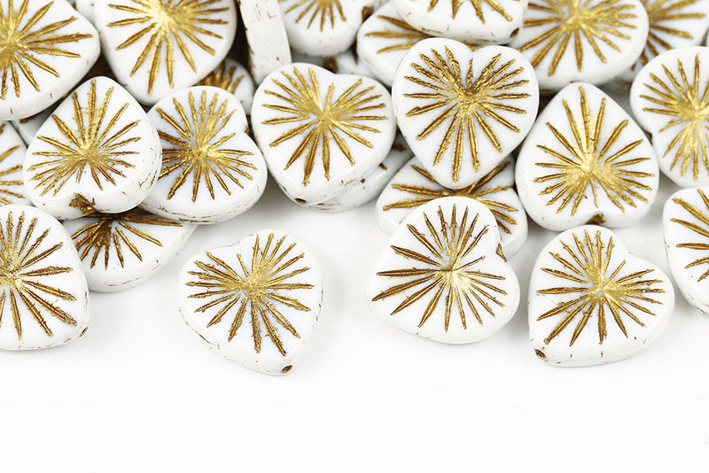 Heart 18mm Chalk With Gold Czech Glass Beads