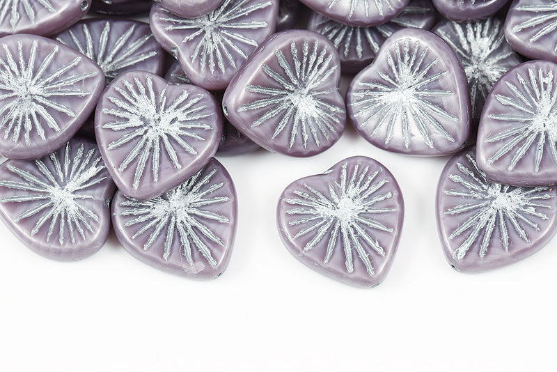 Heart 18mm Taro Purple Czech Glass Beads