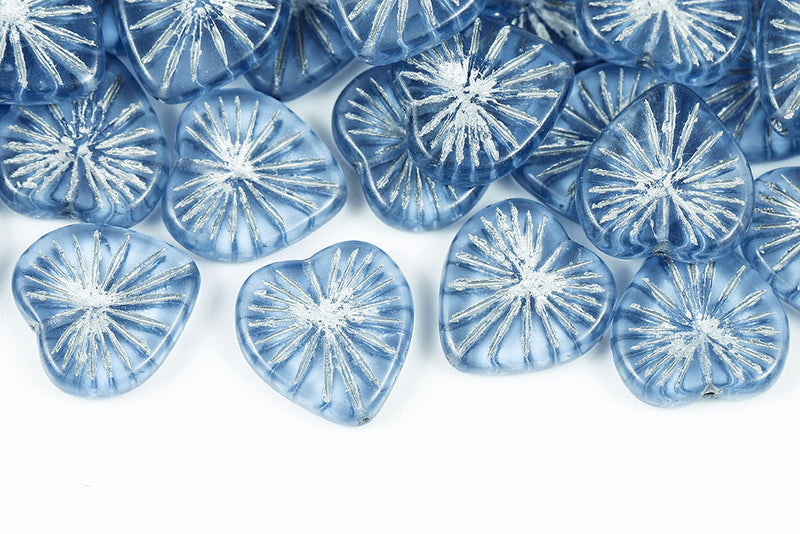 Heart 18mm Lt.Sapphire With Silver Czech Glass Beads