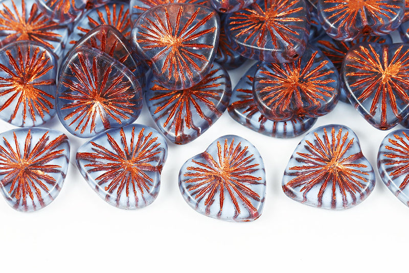 Heart 18mm Lt.Sapphire With Copper Czech Glass Beads