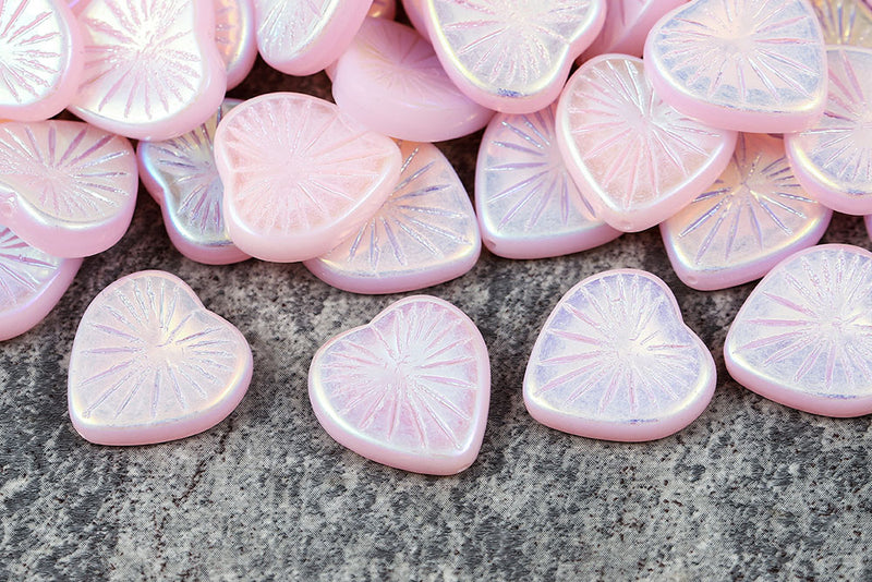 Heart 18mm Opal Lt.Pink AB Czech Glass Beads